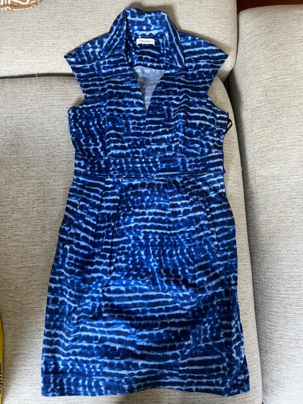 Calvin Klein Navy and Royal Blue Patterned Collared Mini Dress